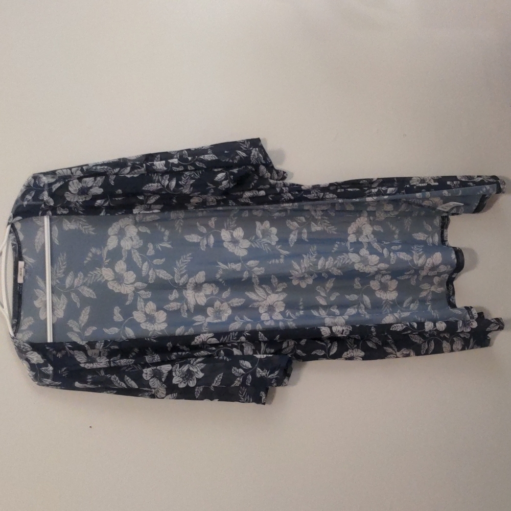 Blue floral sheer kimono/swim suit cover up